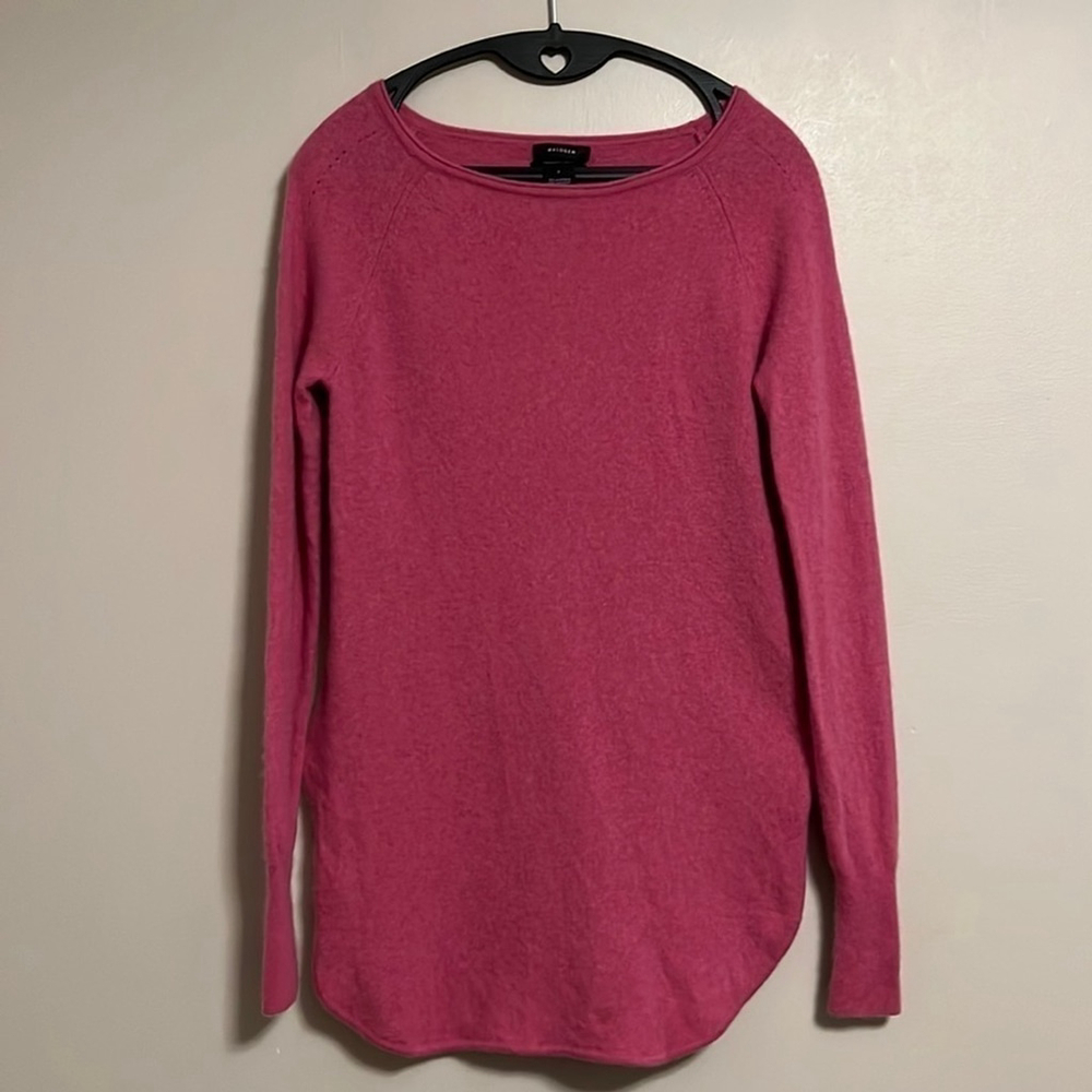 Halogen Fuchsia Wool Cashmere‎ Blend Long Line Round Hem Sweater Cozy Soft S